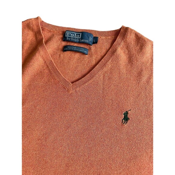 Polo Ralph Lauren Men's Orange Sweater Shirt Knit Pima Cotton, V-Neck Pullover L - Picture 3 of 5